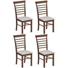 Homcom - Wooden Dining Chairs Set of 4, Farmhouse Upholstered, Rubber Wood Frame, Beige - Dark Brown