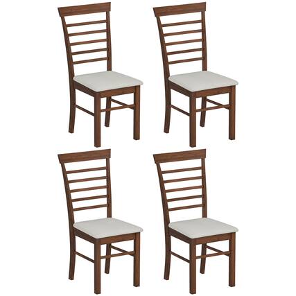 Front. Homcom - Wooden Dining Chairs Set of 4, Farmhouse Upholstered, Rubber Wood Frame, Dark Brown & Beige - Dark Brown.