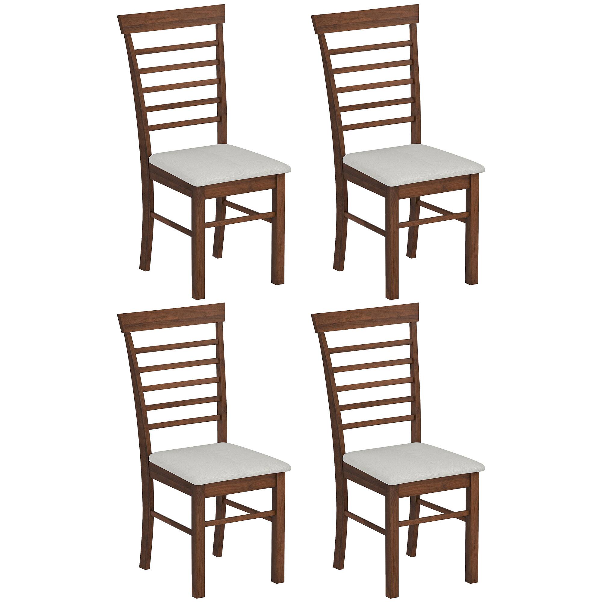 Front. Homcom - Wooden Dining Chairs Set of 4, Farmhouse Upholstered, Rubber Wood Frame, Dark Brown & Beige - Dark Brown.