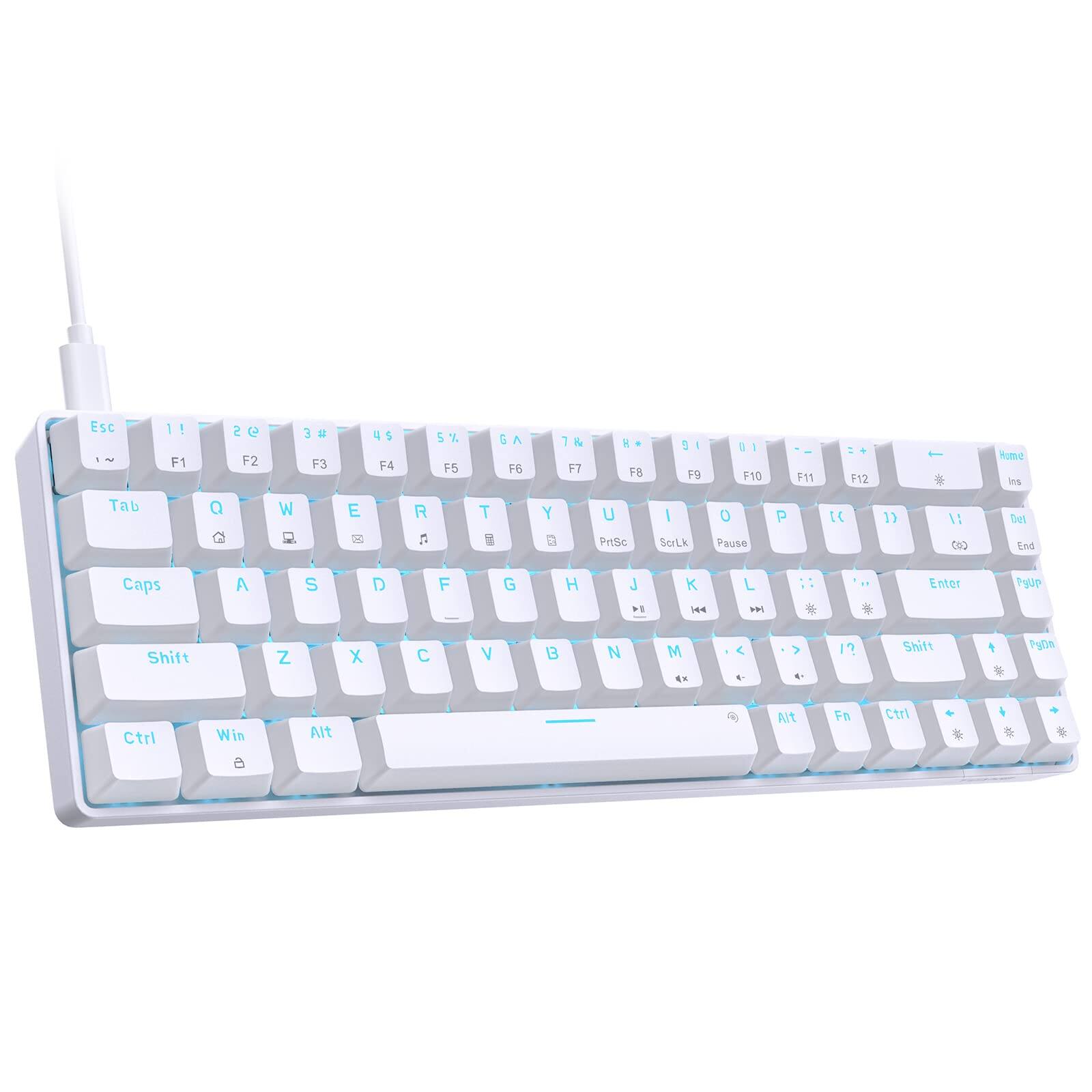 Reds Spade - T68se 60 Gaming Mechanical Ultra Compact Mini With Switches Wired Anti ghosting Keys For Windows Laptops And - white-Quiet Red Switch