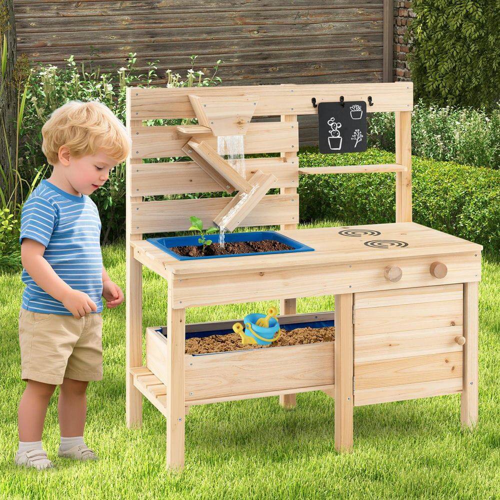Left. Resenkos - Outdoor Pretend Play Kitchen with Detachable Sandbox & Sink - Kids Garden Toy - Natural.