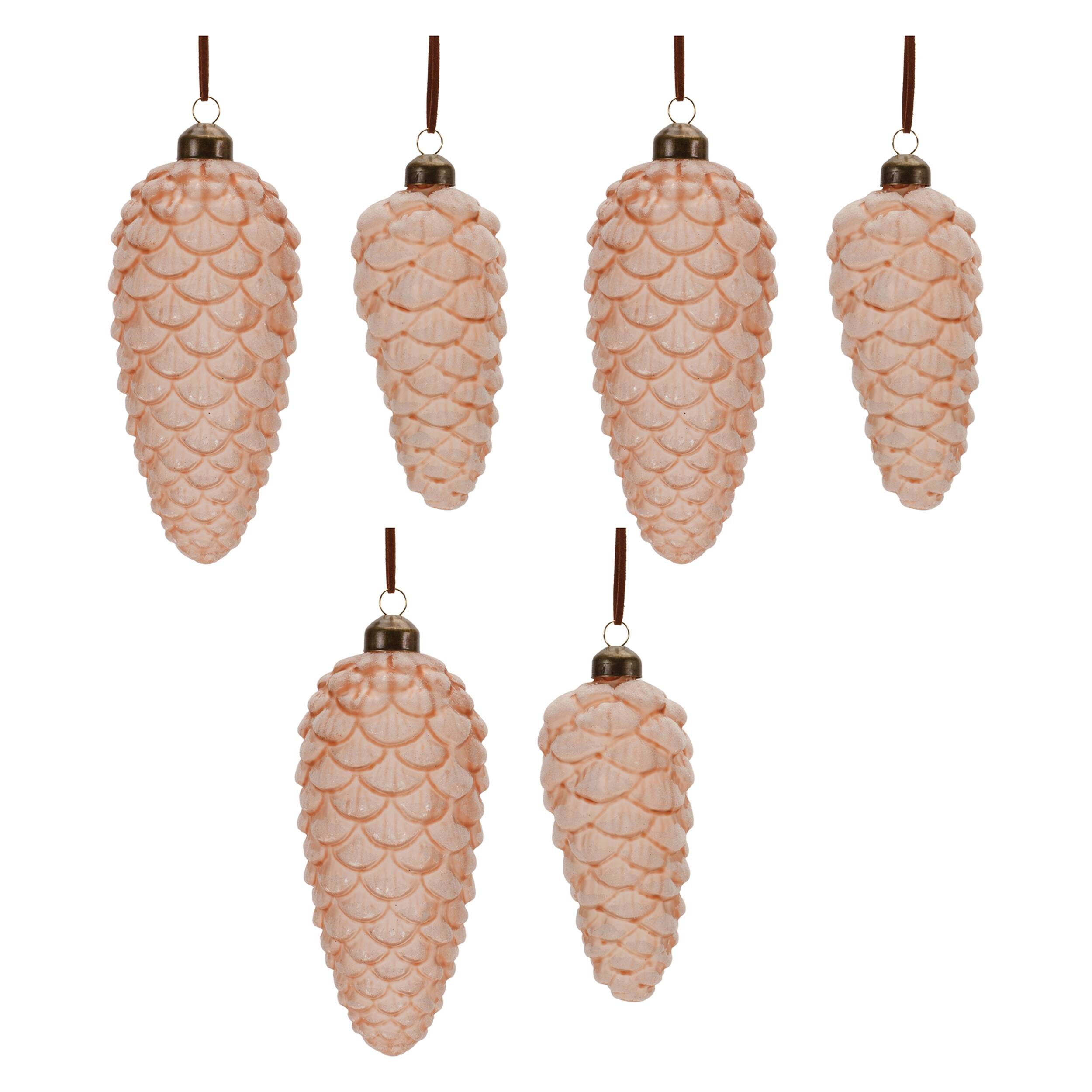 Alt View 2. BreeBe - Frosted Glass Pinecone Drop Ornament (Set of 6) - Pink.