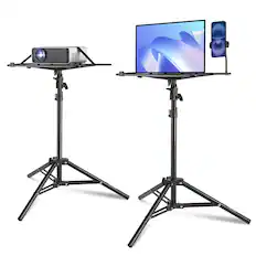 Front. VEVOR - Projector Stand, Laptop Stand Tripod Adjustable Height from 26.97 to 63 in, Portable Projector Tripod Stand - Black.