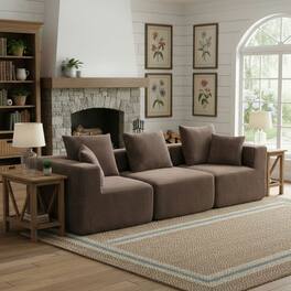 Kadyn - Modular 3-Seat Sectional Sofa, All-Foam Deep Seat Chenille, Low Profile - Brown