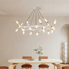 LUCKY ONE - 41in Hanging Branch Chandelier, 20-Light Gold Modern Pendant for Dining Room Kitchen Island - White