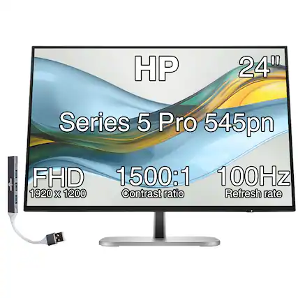 HP 24" Series 5 Pro 545pn
FHD 1920 x 1200
Contrast ratio 1500:1
Refresh rate 100Hz