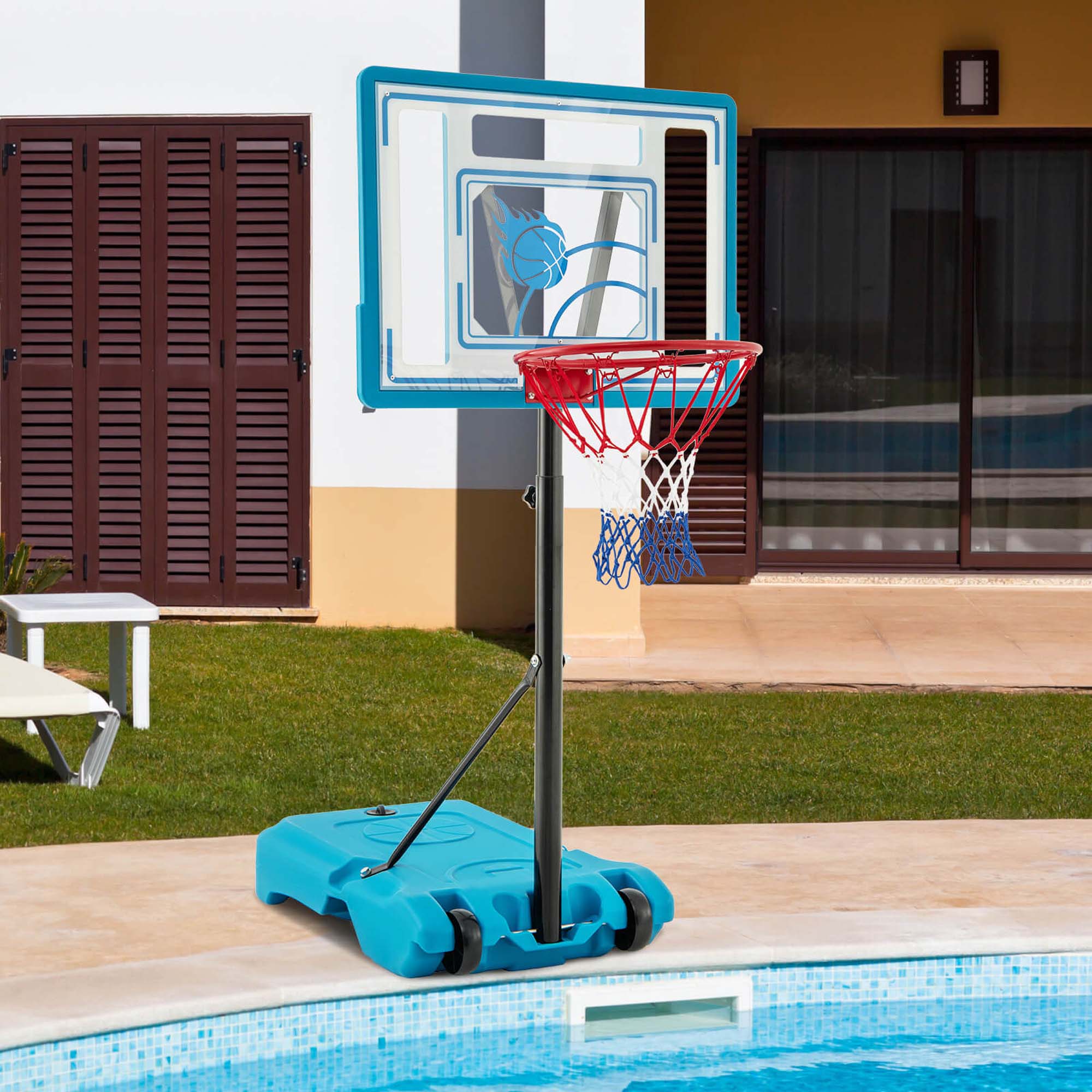 Alt View 1. Costway - Costway Pool Basketball Hoop 3.8-4.4 FT Adjustable Poolside BasketballGoal System - Blue.