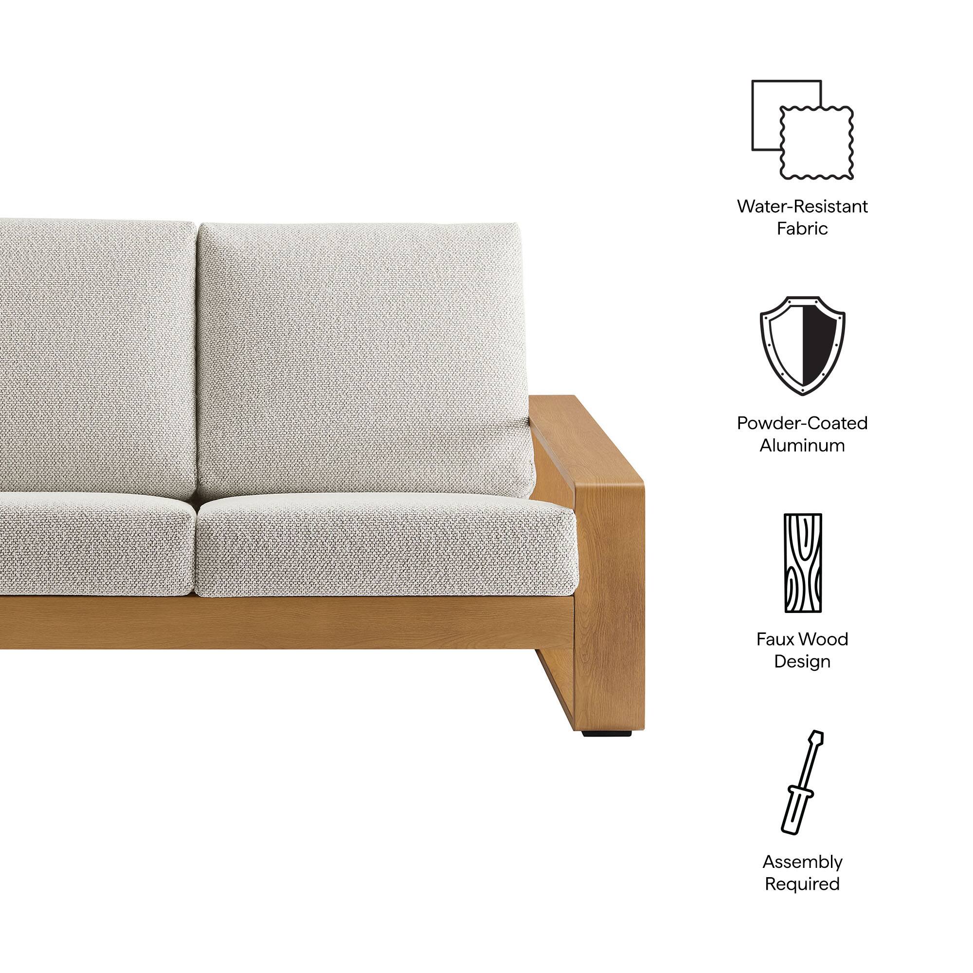 Water-Resistant Fabric  
Powder-Coated Aluminum  
Faux Wood Design  
Assembly Required