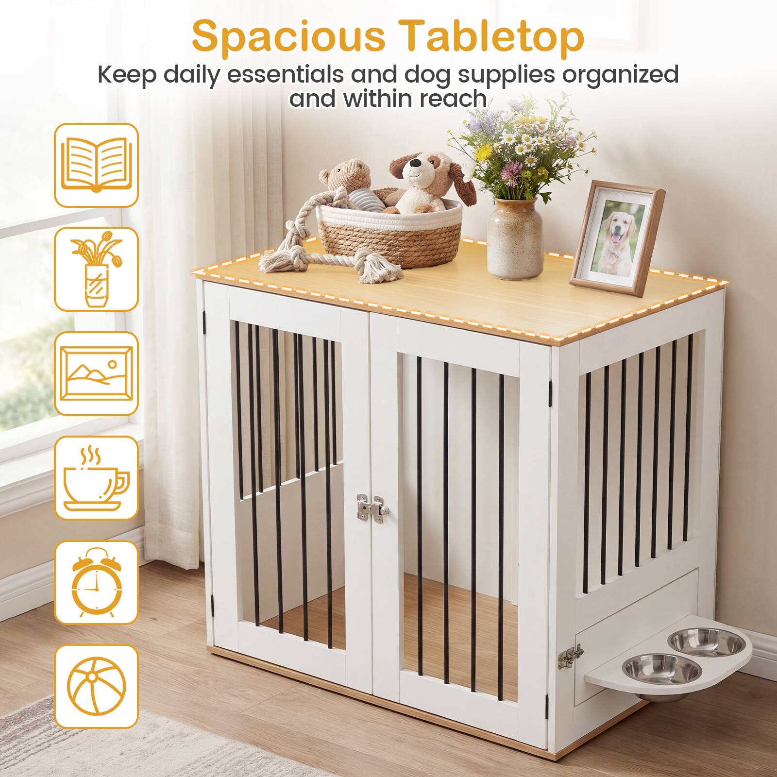 Spacious Tabletop  
Keep daily essentials and dog supplies organized and within reach