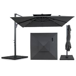 Gymax - Cantilever Umbrella w/220 LBS BaseLarge Offset Hanging Umbrella w/360-Degree Rotation Black - Gray