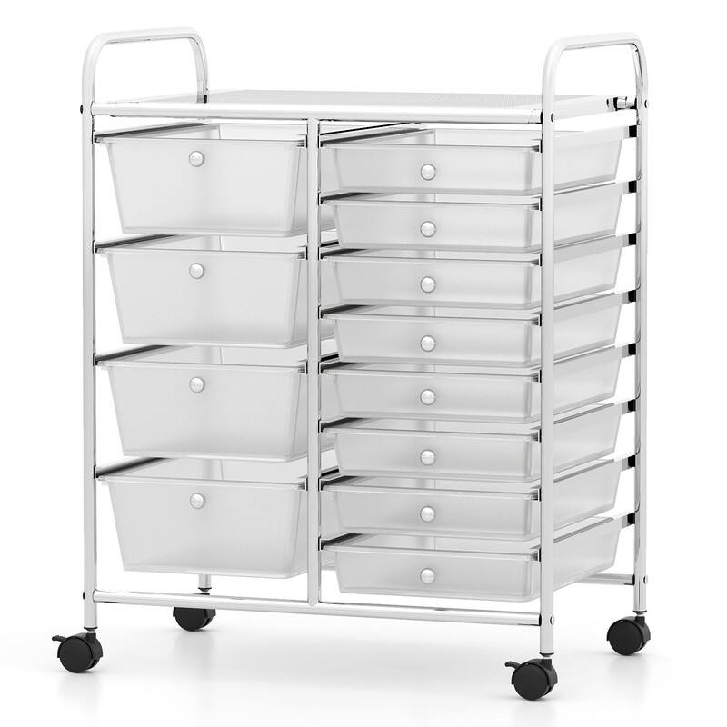 Alt View 3. WELLFOR - 12-Drawer Utility Rolling Cart with Metal Tabletop,Drawer Organizer with Wheels,Scrapbook Paper Office School Organizer - Transparent.