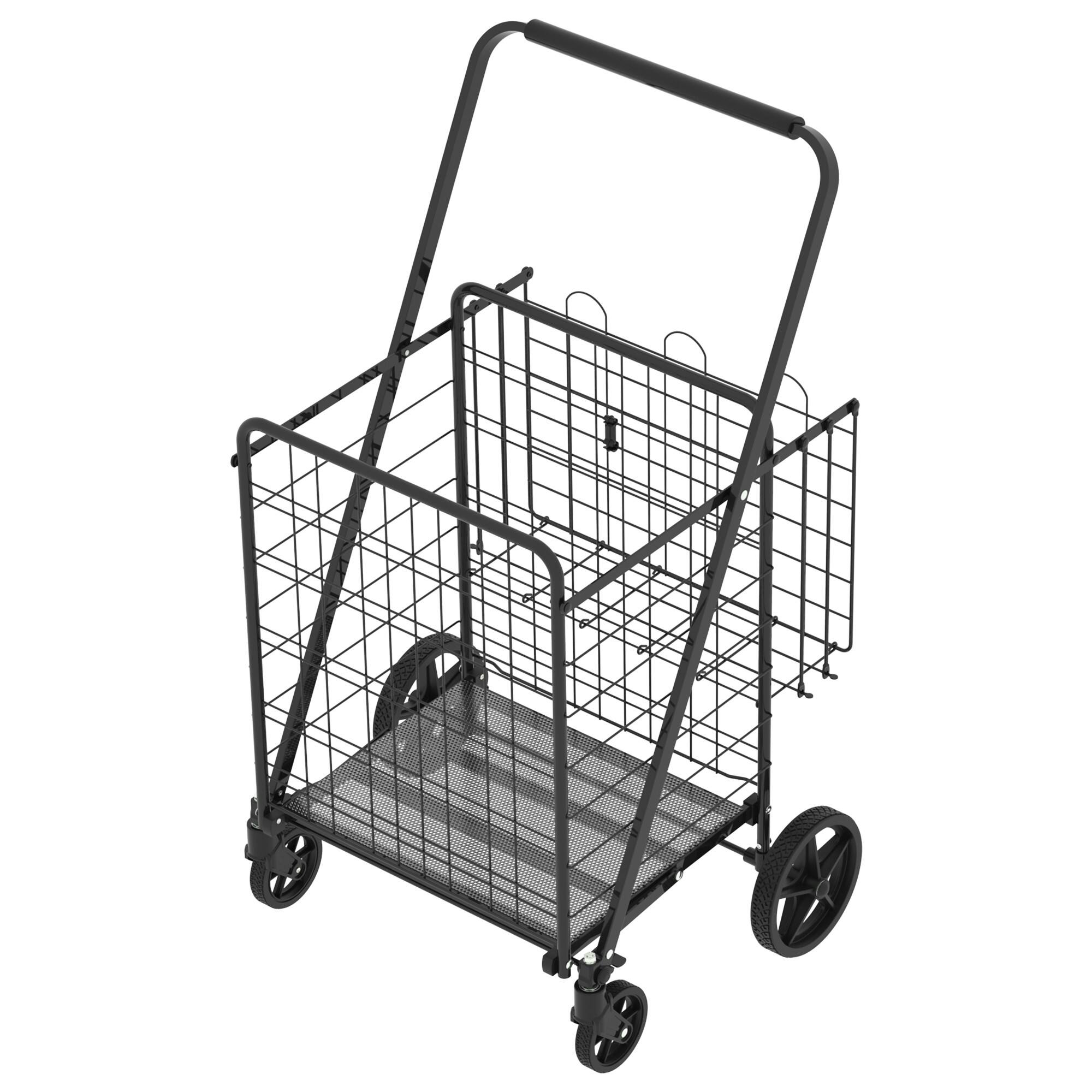 Alt View 8. Glintex - Extra Large Shopping Cart,Foldable Utility Shopping Carts with Double Basket and 360° Rolling Swivel Wheels - Antique Black.