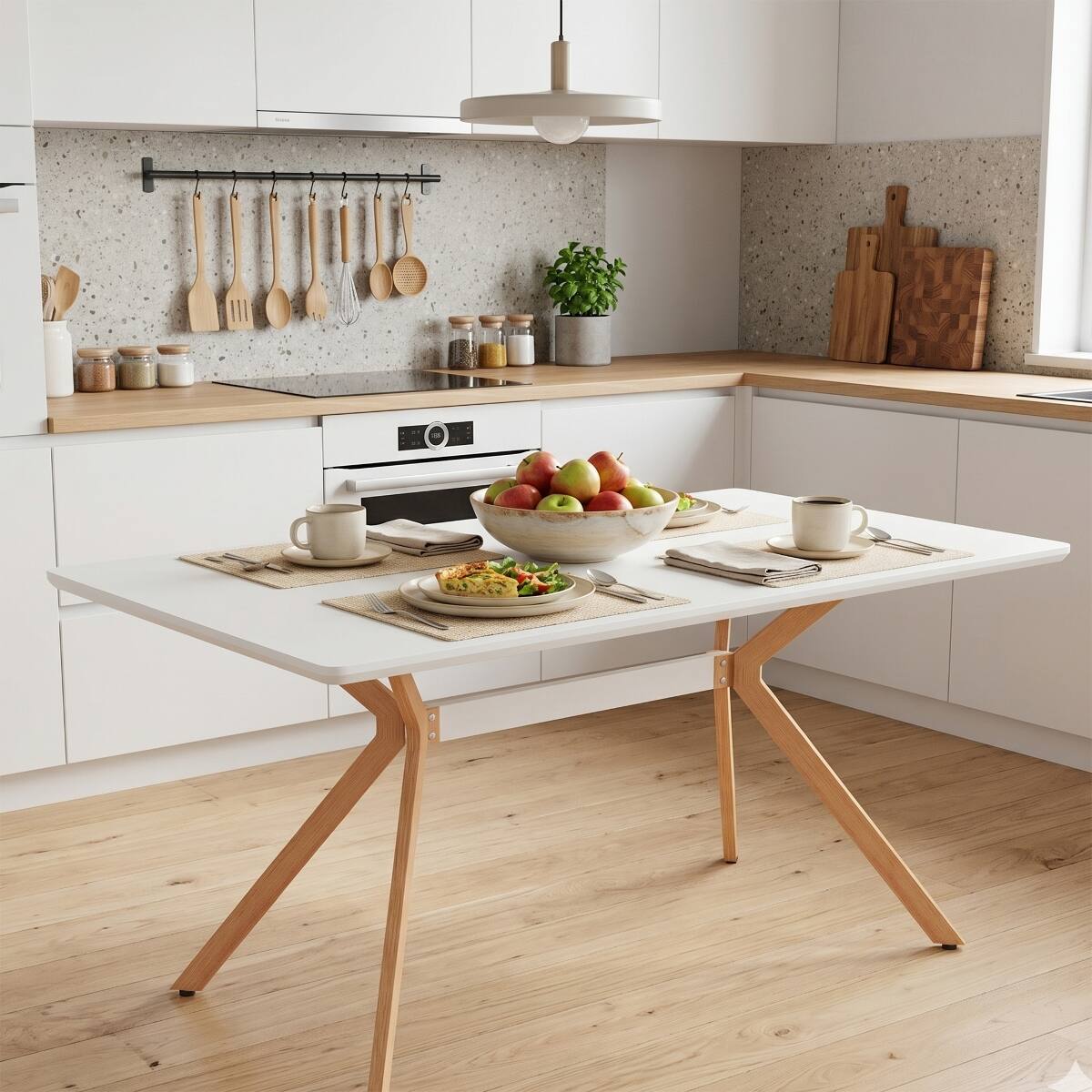 Loheer - Modern Dining Table with MDF Top and Metal Legs - White