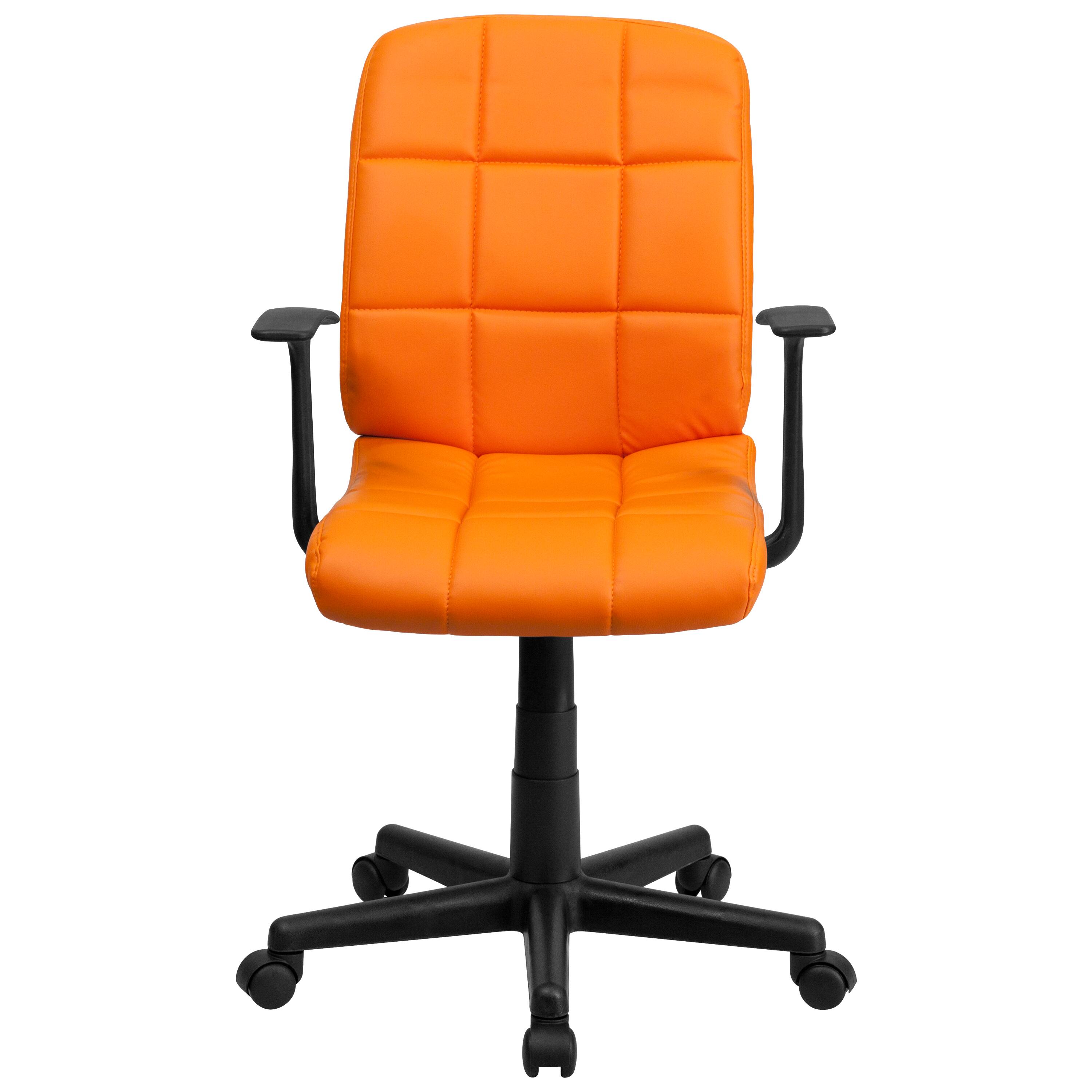 Alt View 7. Emma + Oliver - Mid-Back Quilted Vinyl Swivel Task Office Chair with Arms - Orange.