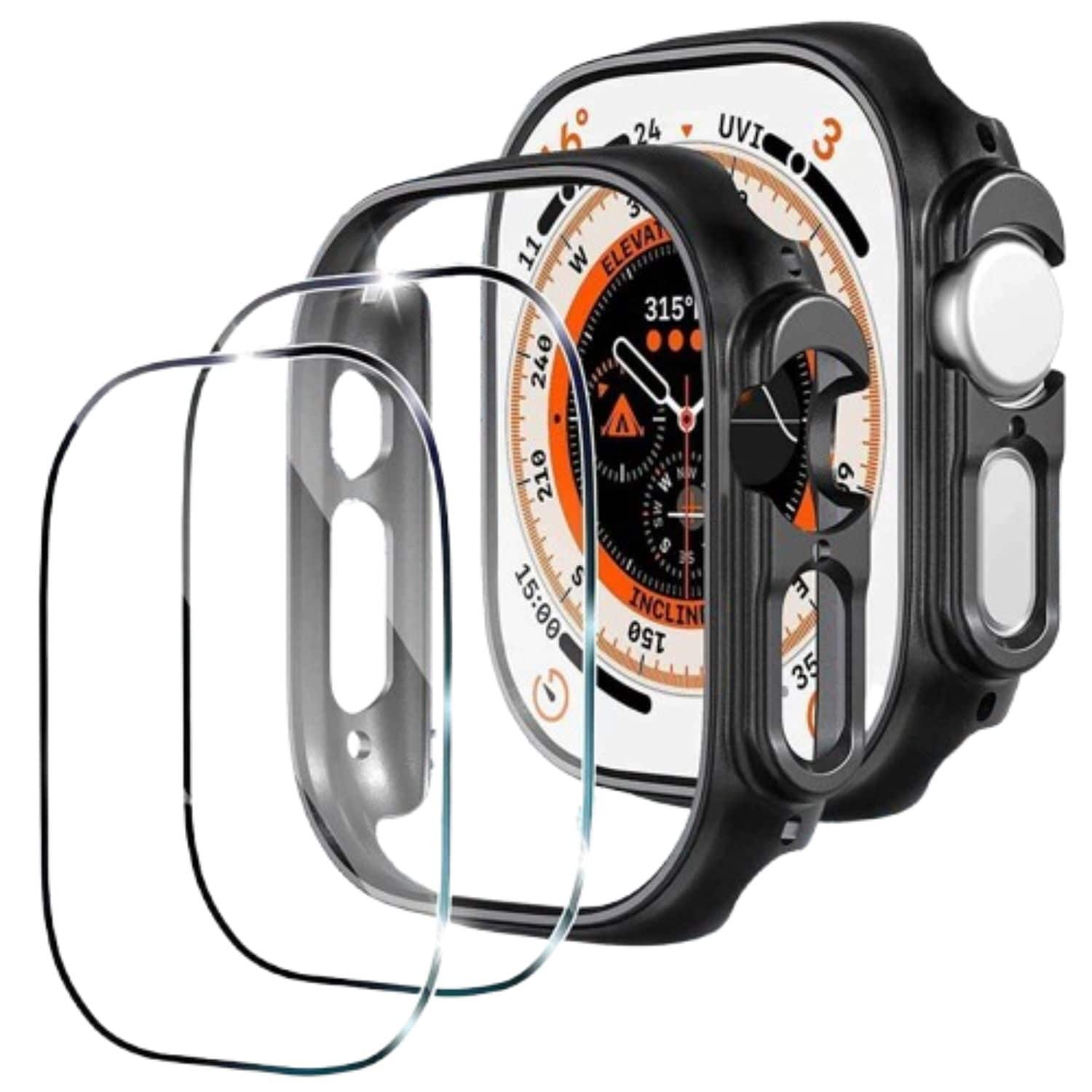 Stock Preferred - Case for Apple Watch Ultra 49mm Case + 2 Tempered Glass - Hard Black