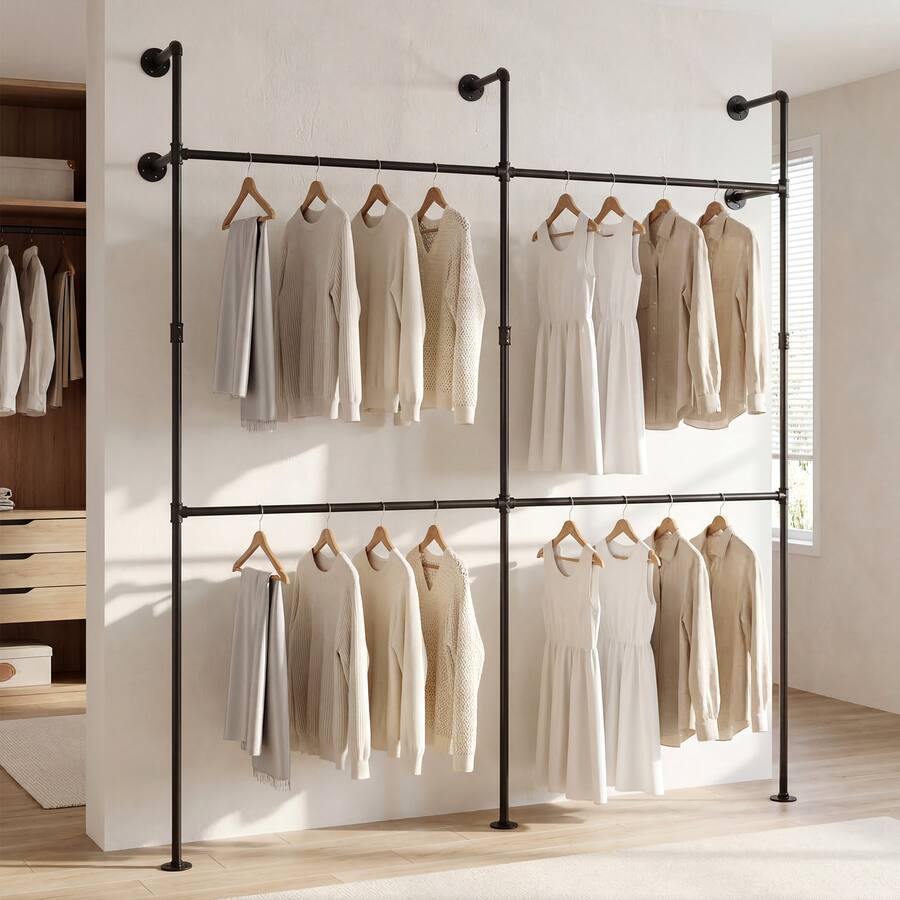Wall Racking Strength Gymax Industrial Pipe Clothing Rack Wall Mounted Heavy Duty Metal ...