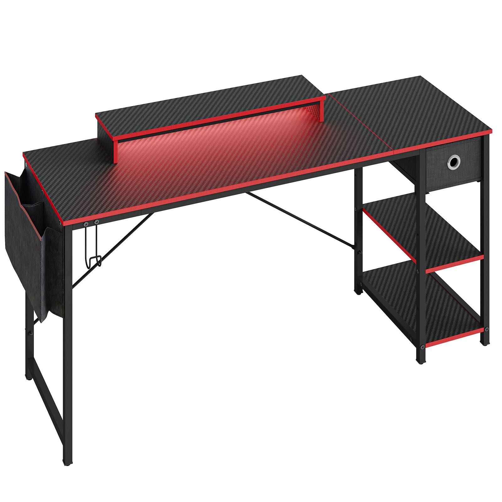 Angle. Bestier - 62-inch LED Computer Desk with Adjustable Shelves - Black Carbon Fiber.