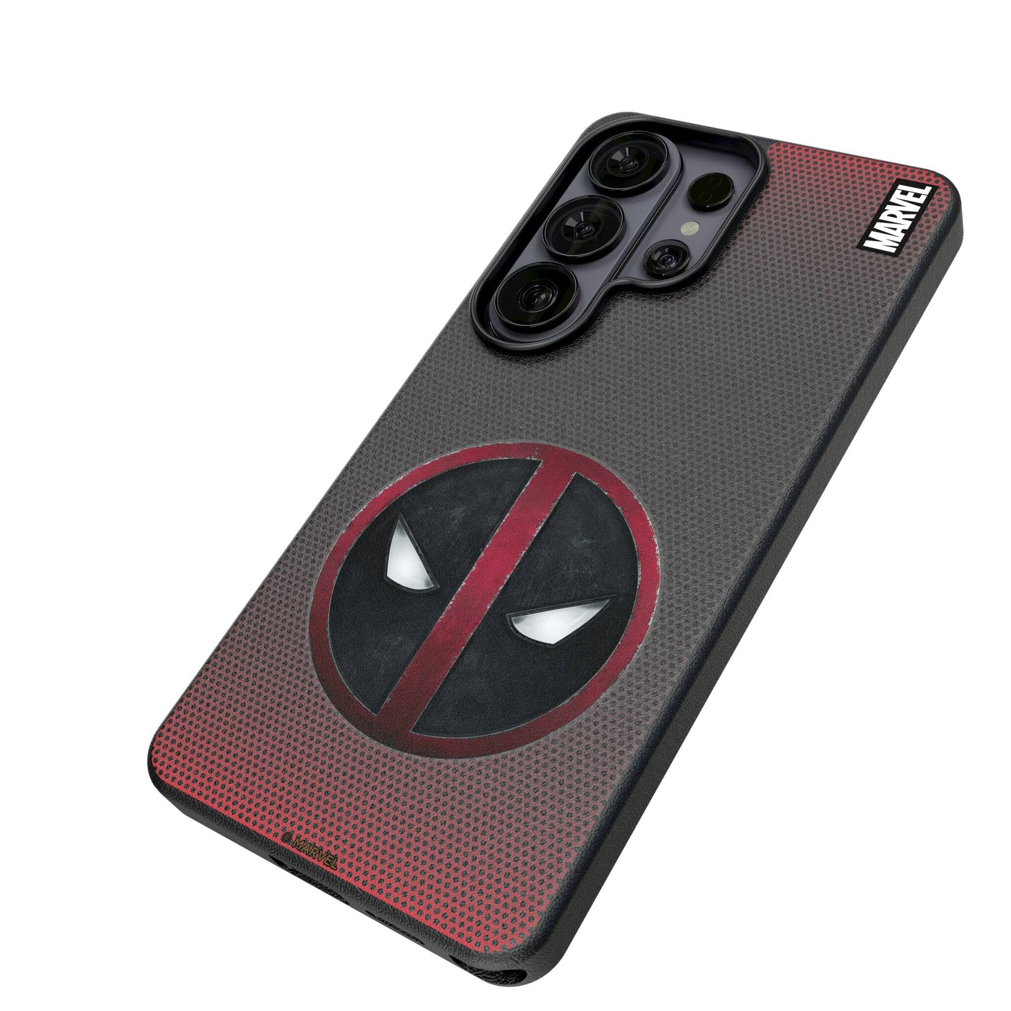 Angle. Keyscaper - Marvel Grid MagSafe Compatible Phone Case - Samsung Galaxy S26 - Deadpool.