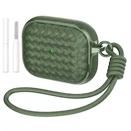 Dteck - for AirPods Pro 2 Case, Woven Series Earbuds Protective Case, Full Drop Protection Cover with Lanyard and Cleaning Kit - Green