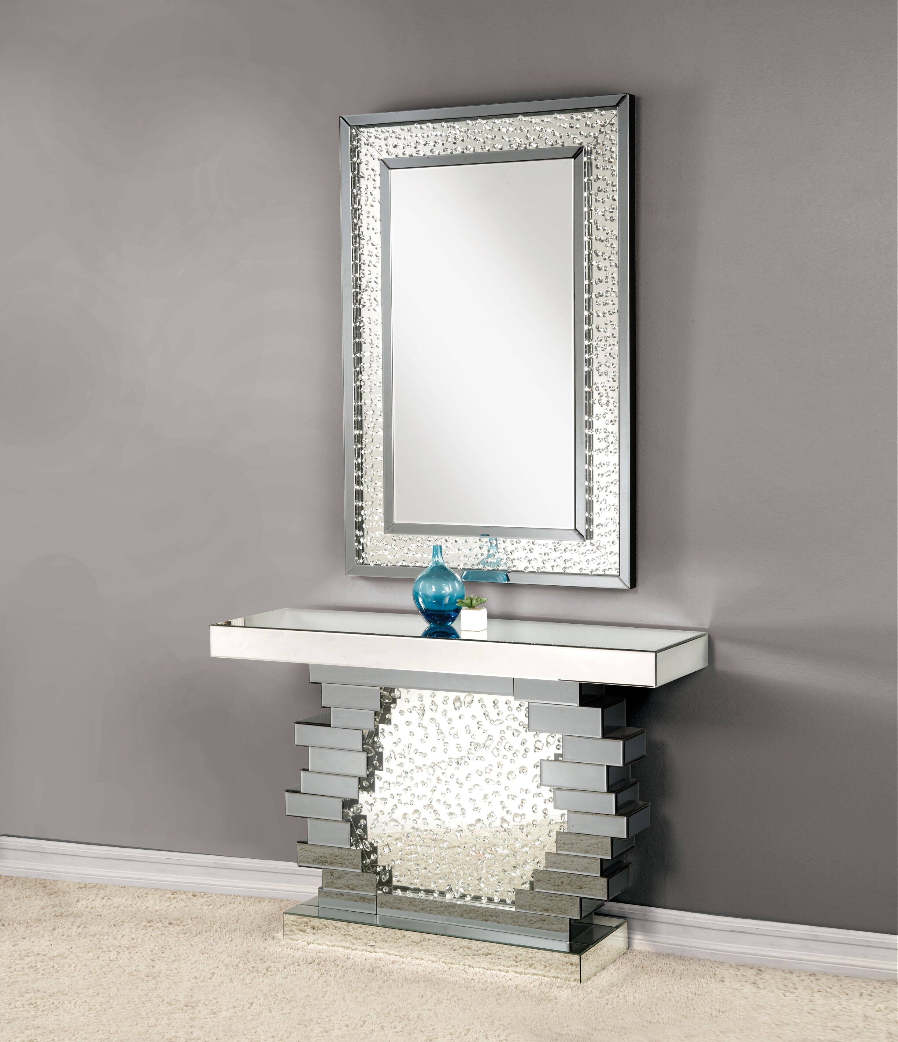 Alt View 5. Manhattan Lane - Wood and Mirror Console Table with Studded Faux Crystals, Black and Clear - Black and Clear.
