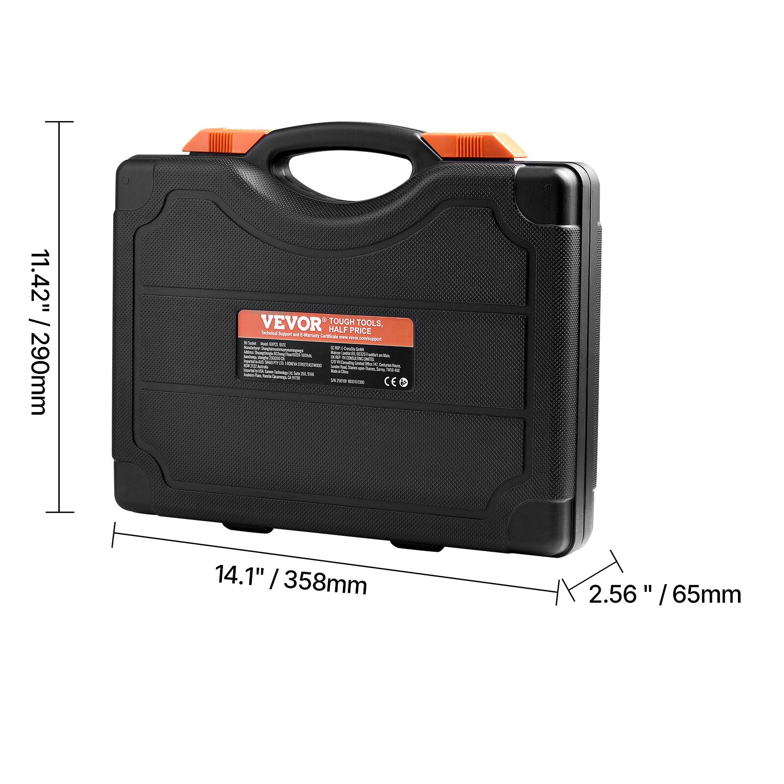 11.42" / 290mm  
14.1" / 358mm  
2.56" / 65mm  

VEVOR® TOUGH TOOLS  
Tough, Durable, and Affordable Price