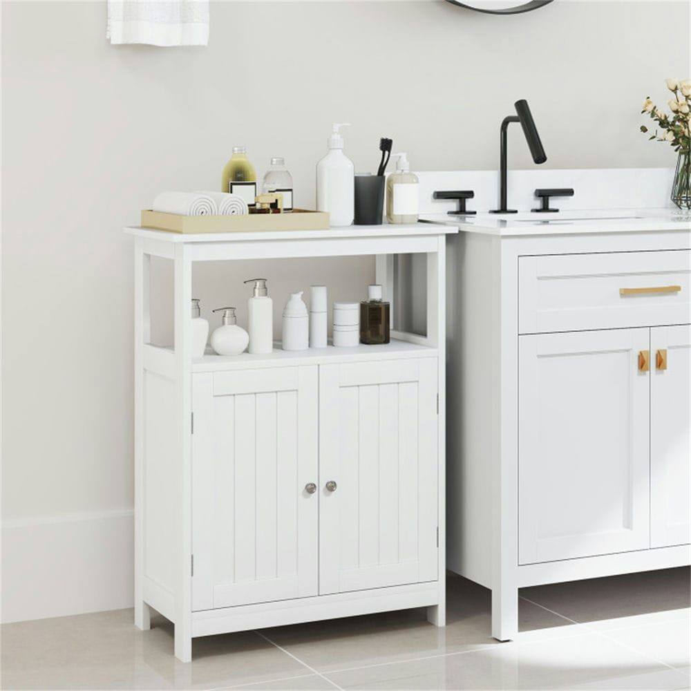 Alt View 4. Kadyn - White Bathroom Floor Cabinet Freestanding Storage Organizer, White - White.