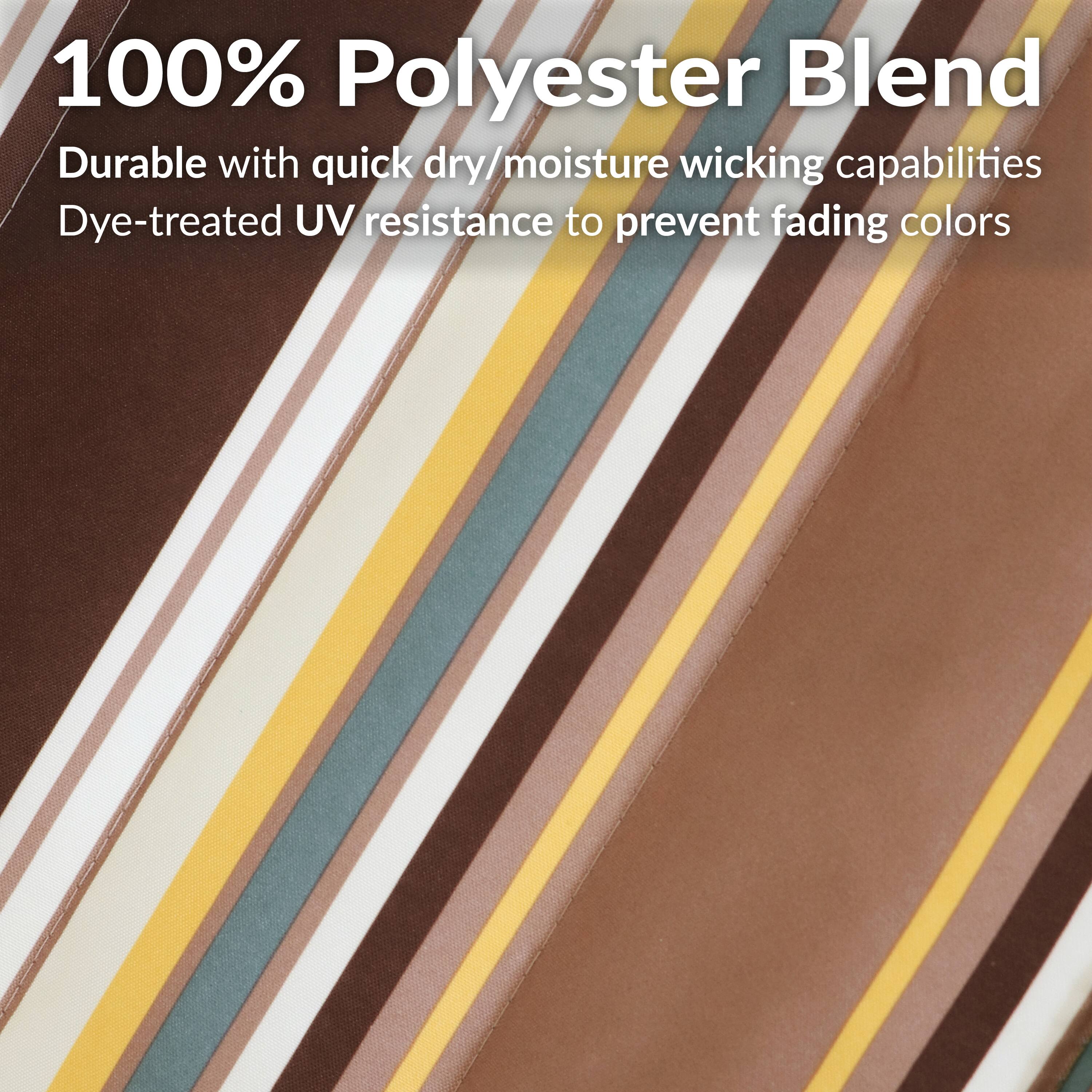 100% Polyester Blend

Durable with quick dry/moisture wicking capabilities

Dye-treated UV resistance to prevent fading colors