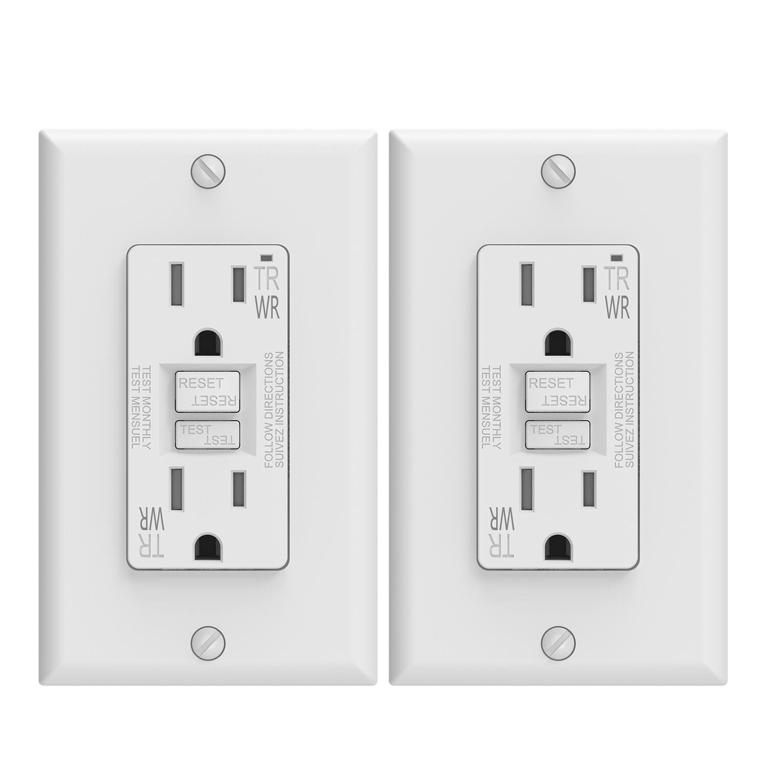 ELEGRP - GFCI Outlet, 15A 125V Tamper Resistant & Weather Resistant, w/Screw Wall Plate included, UL Listed, 2PC - White