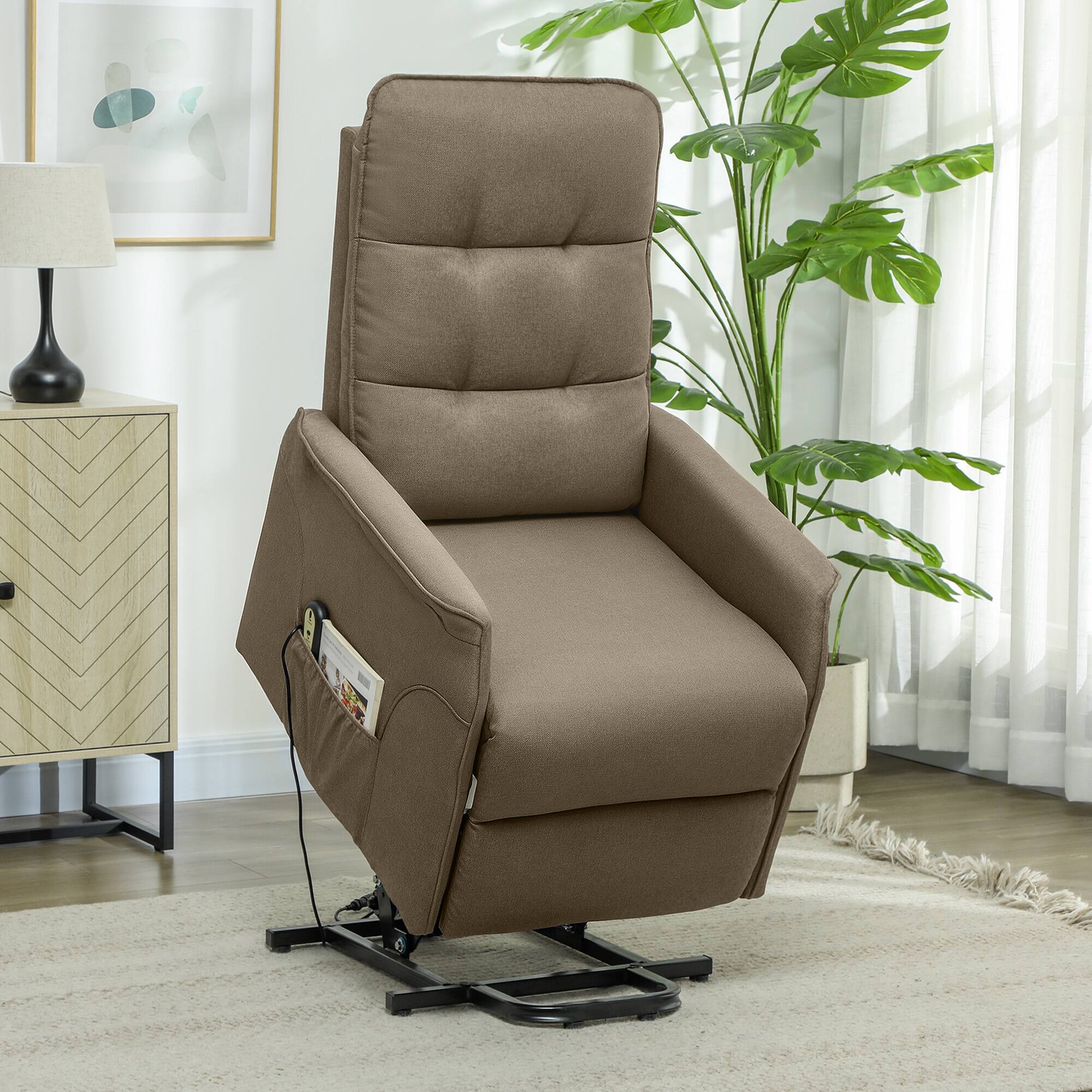 Alt View 8. Homcom - Power Lift Chair: Pocket Spring Tufted Fabric Recliner w/Remote & Pockets, Quick Assembly - Brown.