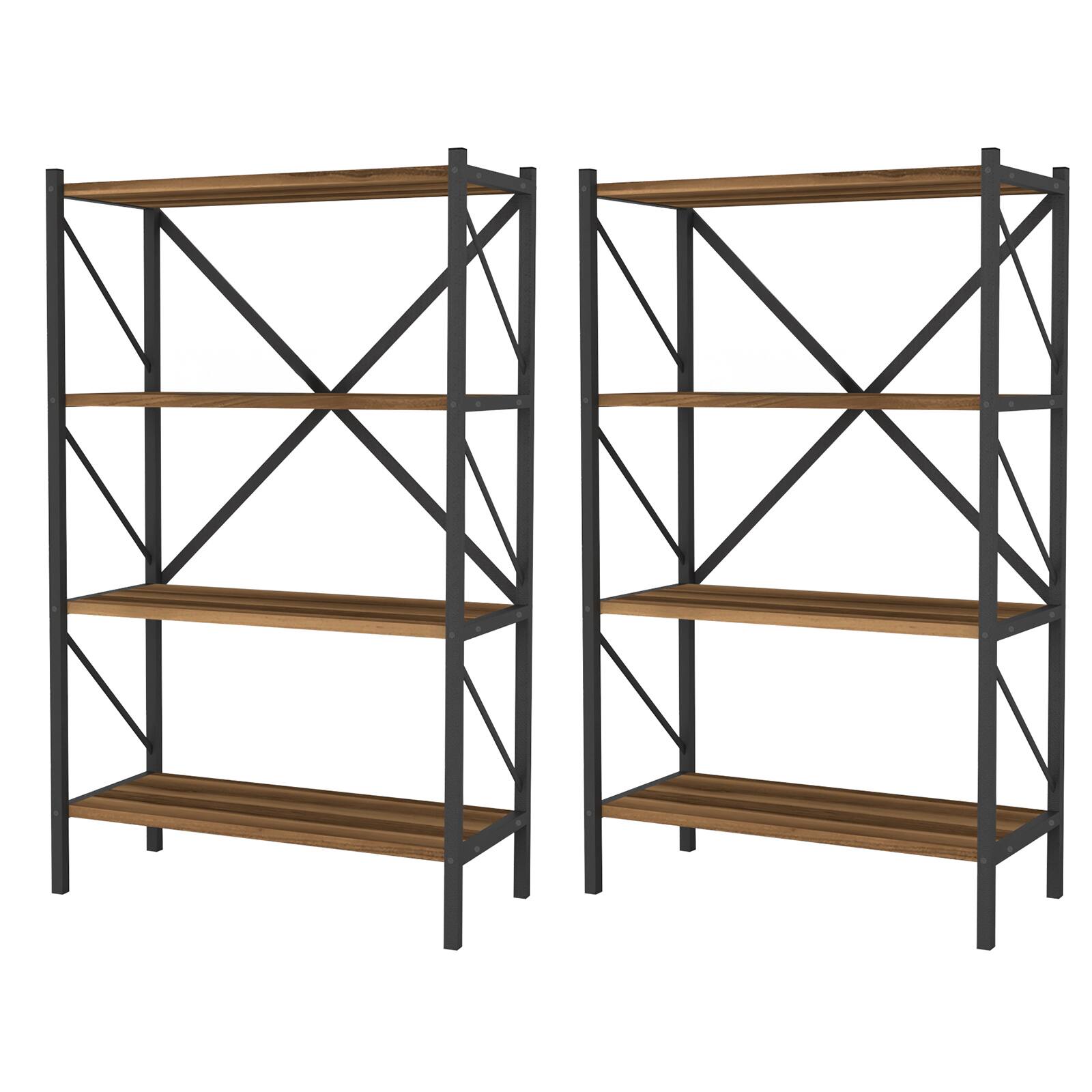 Gymax - 2PCS 4-Tier Bookshelf Book Holder w/Heavy-Duty Metal Frame for Living Room Walnut - Brown price history on PriceWatchPro