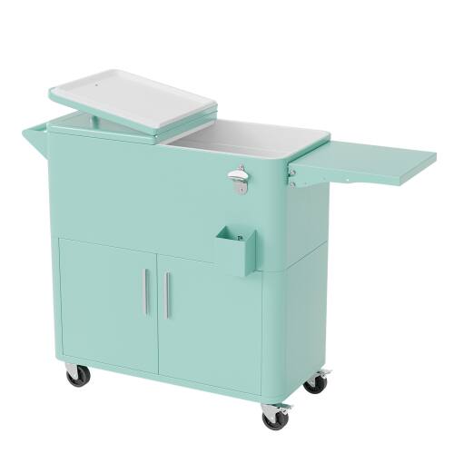 Alt View 1. Winado - 80QT Patio Cooler, Ice Chest with Storage Cabinet, Bottle Opener Drainage for Outdoor Cooler Party, Deck, Pool, Camping - Mint Green.