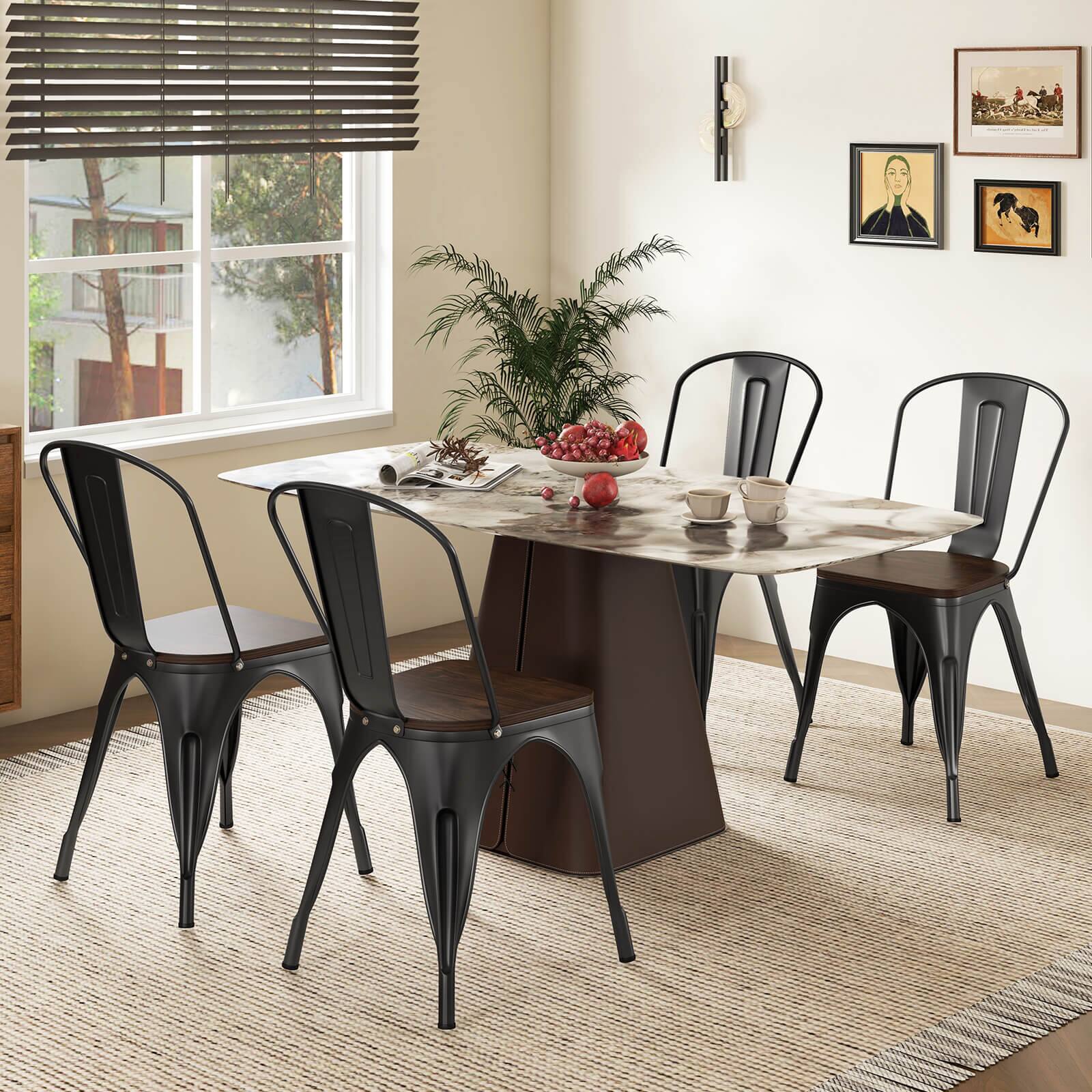 Alt View 1. Costway - Costway Tolix Style Metal Dining Chairs Set of 4 with Wood Seat & Removable Backrest - Black.