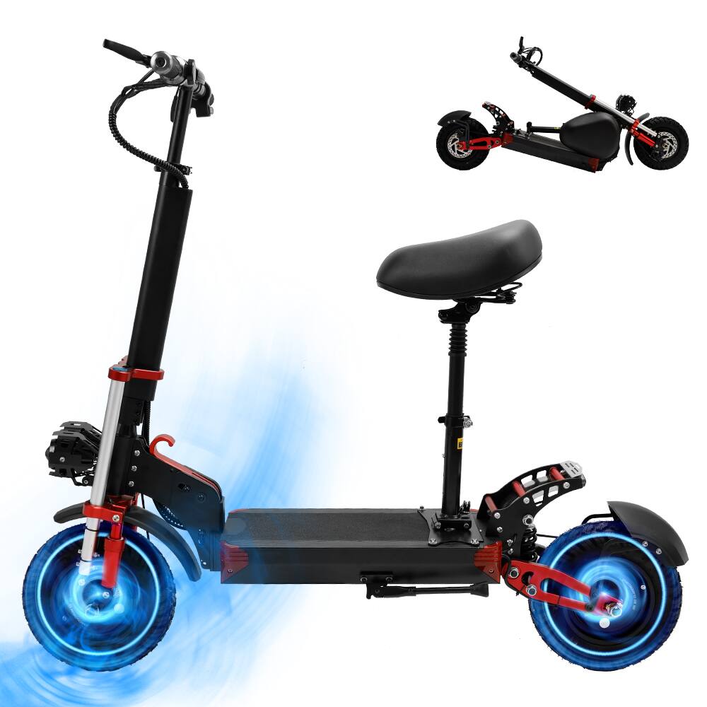 Left. Topteng - 2000W Dual-Drive Off-Road Folding Electric Scooter with Seat- 19MPH, 50Miles Long Range, 12" Non-inflation Tires, 300LBS - Black.