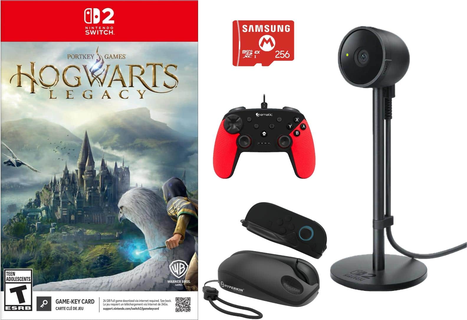 Hogwarts Legacy - Nintendo Switch 2 Bundle with Accesories/Ematic Red Controller - Nintendo Switch 2