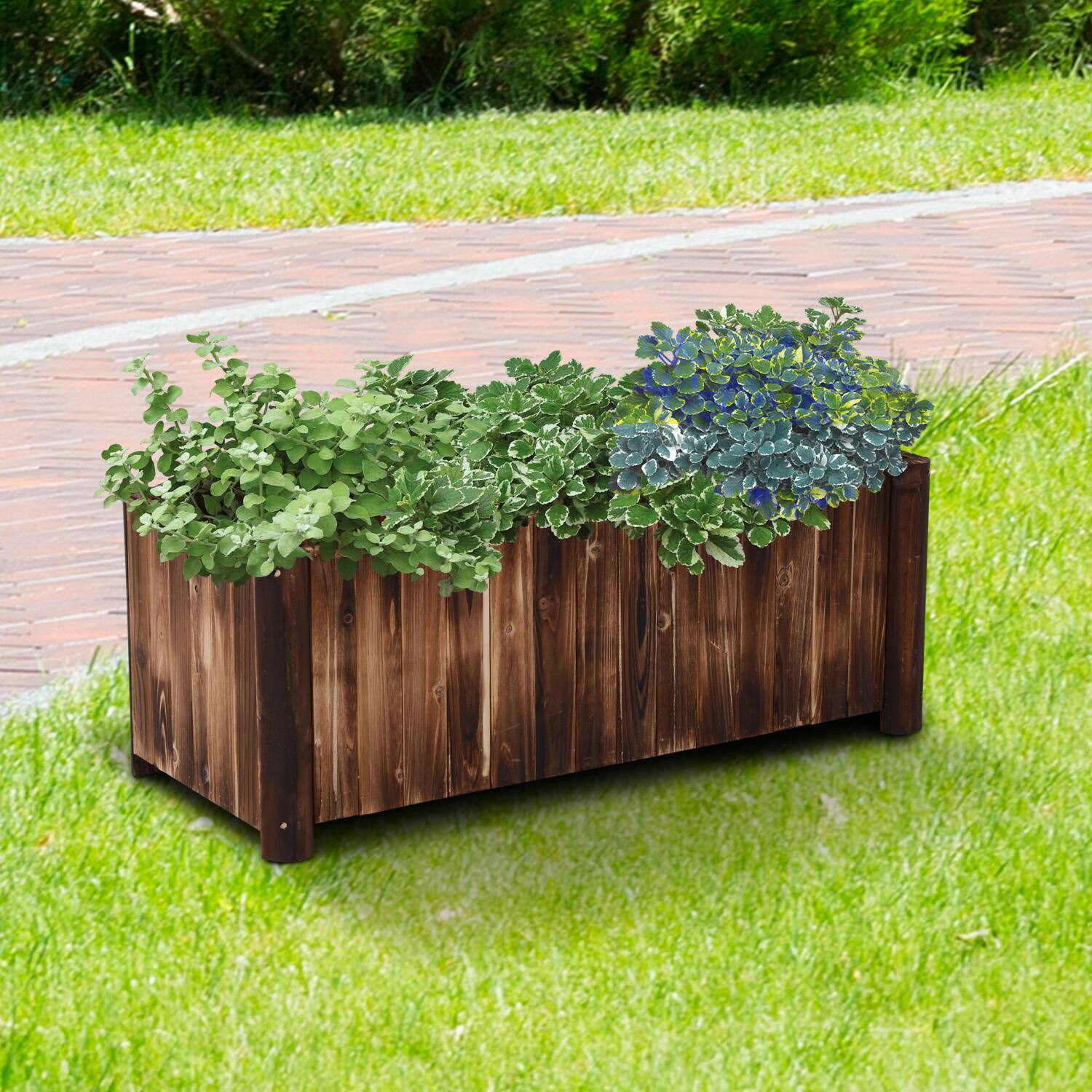 Alt View 1. Outsunny - x 20" x 18" Raised Garden Bed, Raised Planter Box - Brown.