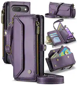 Dteck - Crossbody Wallet Case for Google Pixel 10 Pro with Card Slots and Zipper Pocket, RFID Blocking PU Leather Cover - Purple