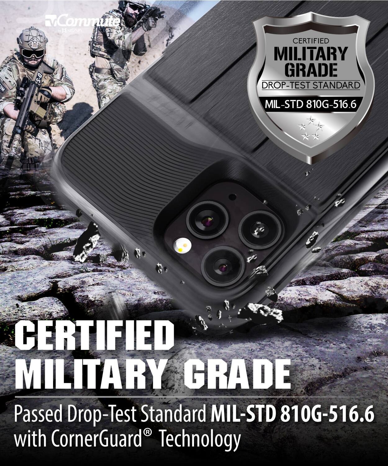 9M Commute - EAR D-S CERTIFIED MILITARY GRADE DROP-TEST STANDARD MIL-STD 810G-516.6 CERTIFIED MILITARY GRADE Passed Drop-Test Standard MIL-STD 810G-516.6 with CornerGuard Technology