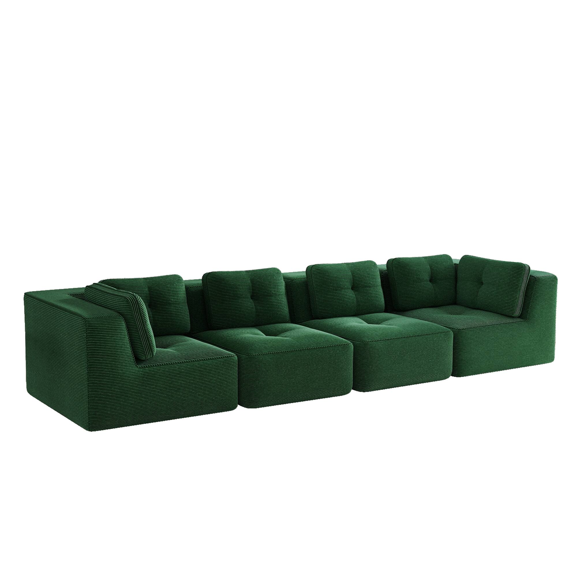 Back. LOVMOR - 4 Seater Corduroy Modular Sectional Couch Deep Seat No Assembly Compressed Pack Anti Slip Tufted For Soft Home - Green.