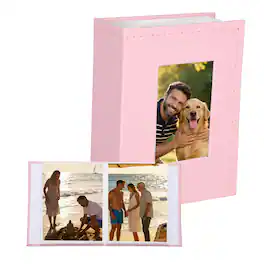 Unique Bargains - Photo Album 6.5x4.9 Inch 100 Photos PU Leather Cover Photo Book with Display Window for Family Wedding Anniversary - Pink