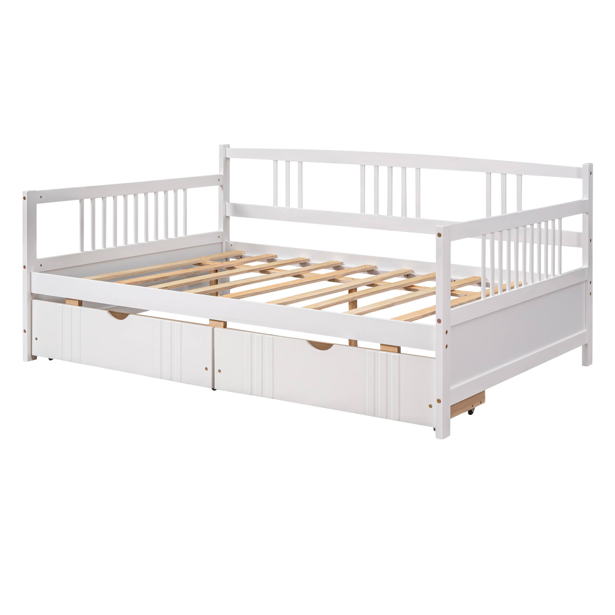 Left. Whisen - Wood Daybed with Two Storage Drawers, Multi-Functional Sofa Bed Frame - White.