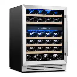 Yeego - 24" Dual Zone Wine Refrigerator, 52-Bottle Built-in/Freestanding Wine Cooler , 40-65°F, Door - Stainless Steel