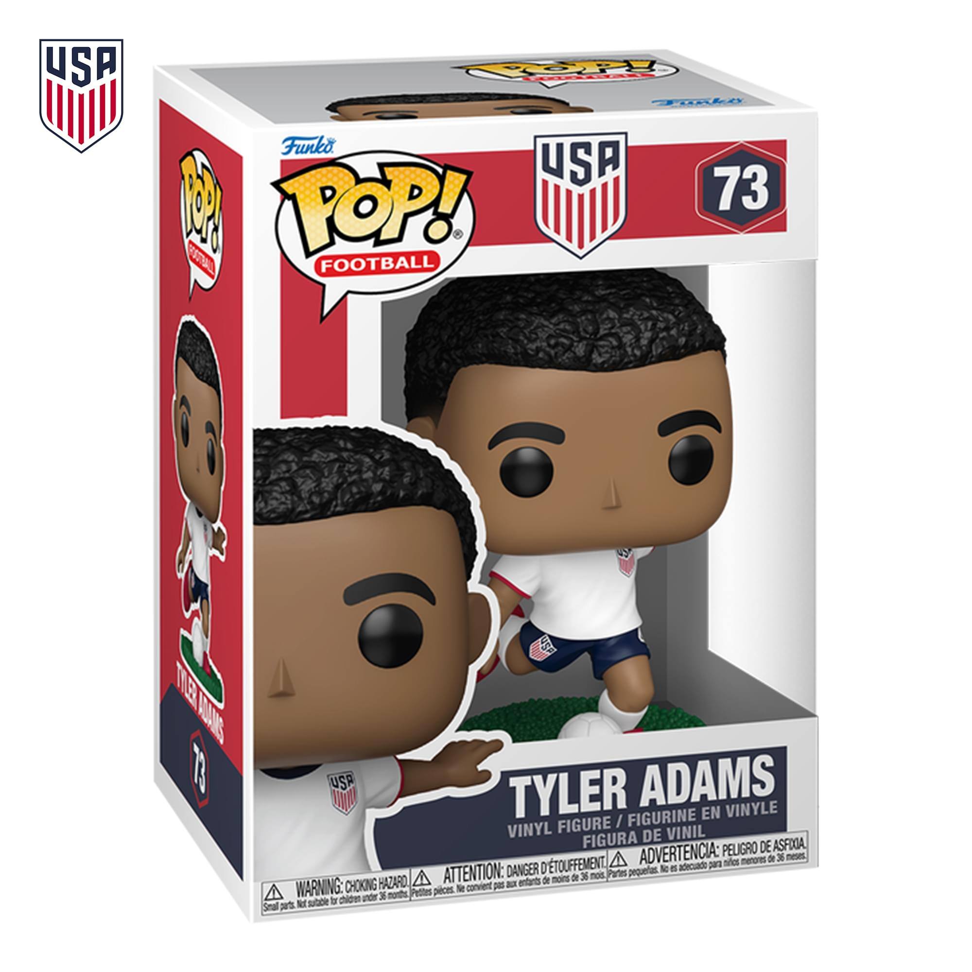 USA POP! 73  
FOOTBALL  
TYLER ADAMS  
VINYL FIGURE / FIGURINE EN VINYLE / FIGURA DE VINIL / FIGURA DE ASFÓLIA  
ADVERTENCIA: PELIGRO DE ASFIXIA  
ATTENTION: DANGER D'ÉTOUFFEMENT  
WARNING: CHOKING HAZARD - Small parts. Not for children under 3 years.  
Partes pequeñas no adecuado para menores de 3 años.  
Peu de risque d'étouffement. Ne convient pas aux enfants de moins de 3 ans.  
Not suitable for children under 36 months.