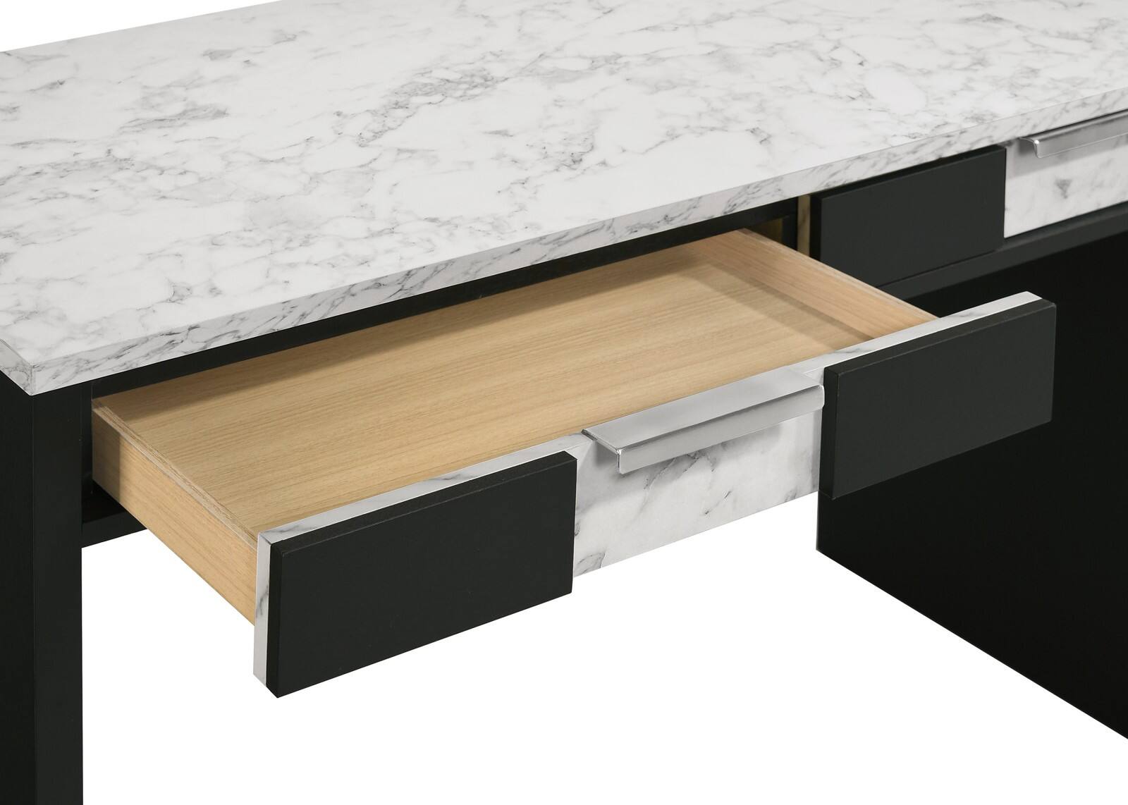 Alt View 5. Glintex - 47.9" Modern Writing Desk with Faux Marble Top, Integrated Storage Drawers, Sleek Finger Pulls, Durable Construction - Black,White.