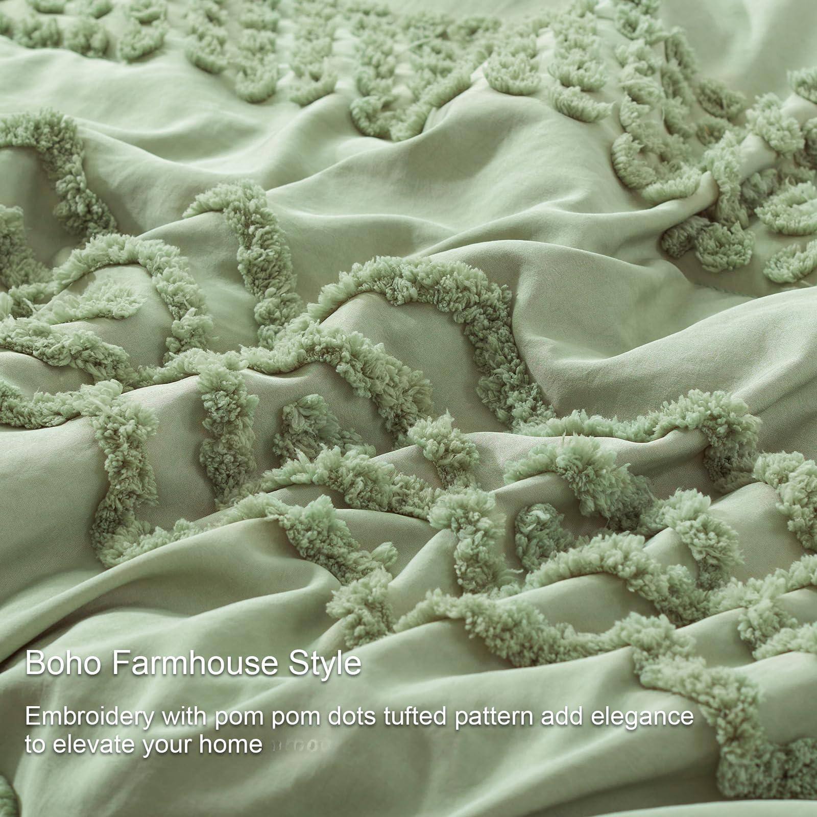 Boho Farmhouse Style  
Embroidery with pom pom dots tufted pattern add elegance to elevate your home