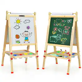 Gymax - Kids Art Easel w/Paper Roll Double-Sided Adjustable Drawing Easel Board - Nature Color