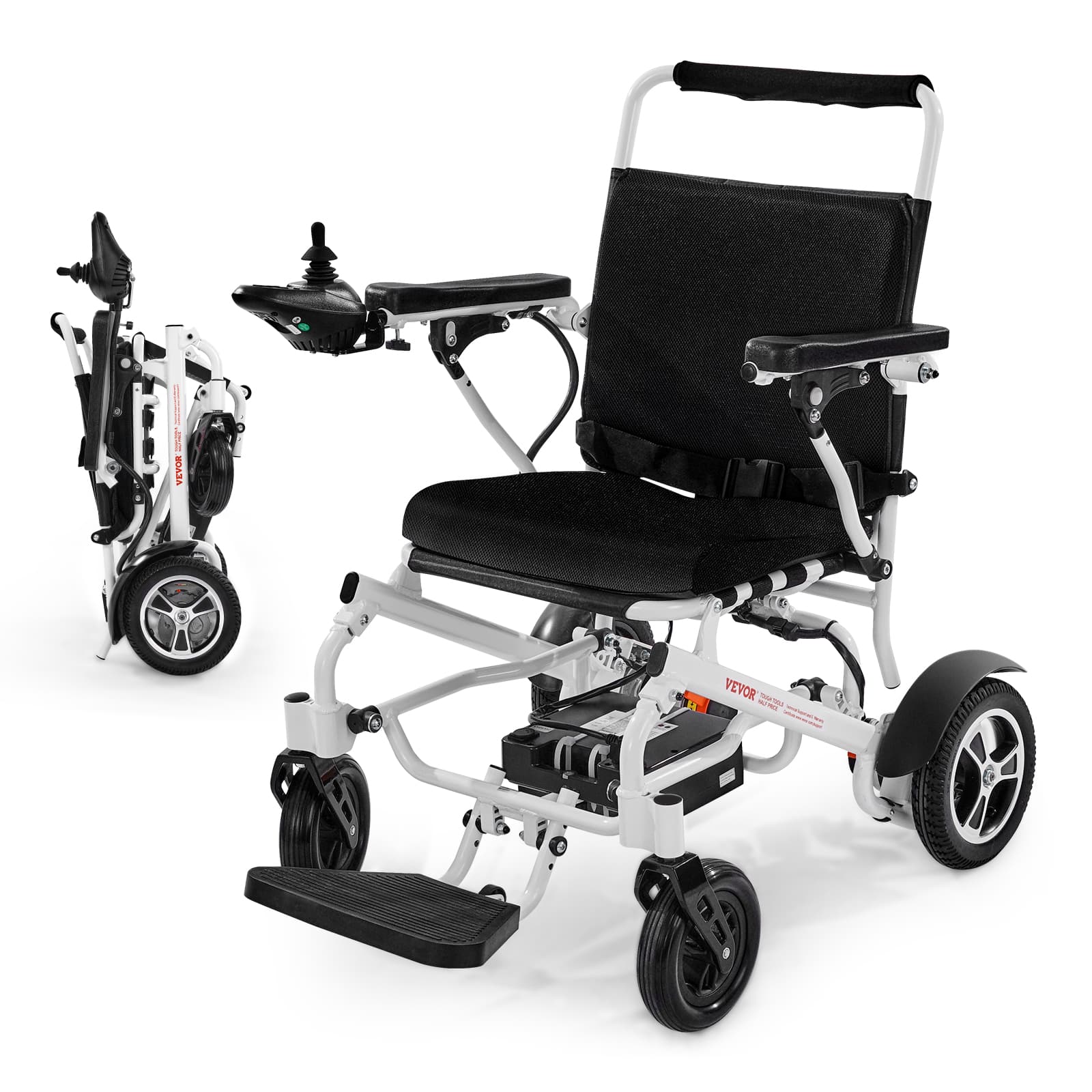 VEVOR - Electric Wheelchair for Adults, 300lbs Capacity, Foldable & Lightweight Motorized Wheelchair, 13-Mile Long Travel Range - White