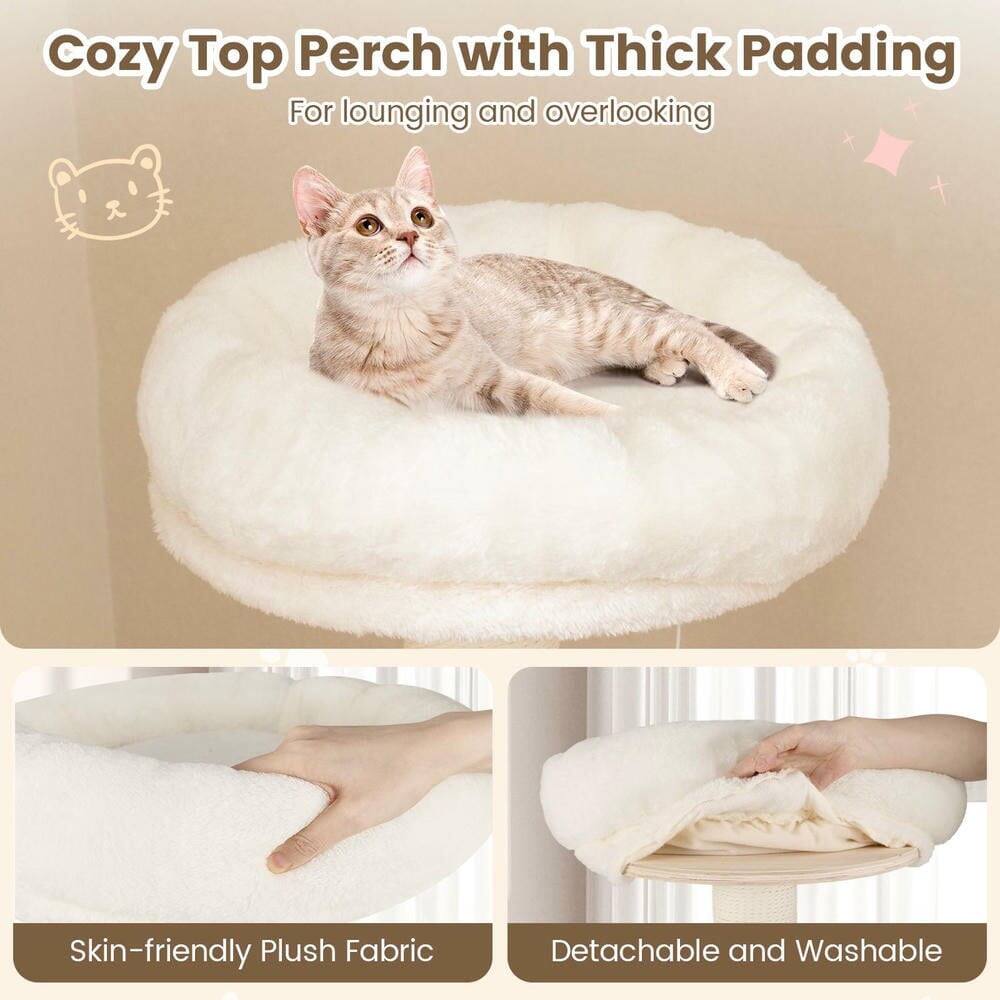 Cozy Top Perch with Thick Padding  
For lounging and overlooking  

Skin-friendly Plush Fabric  
Detachable and Washable