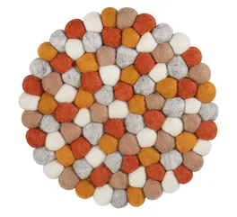Cilio - Fair Trade Virgin Sheep Wool Trivet, Handcrafted in Nepal, 8.5-Inch Round, /Gray - Orange
