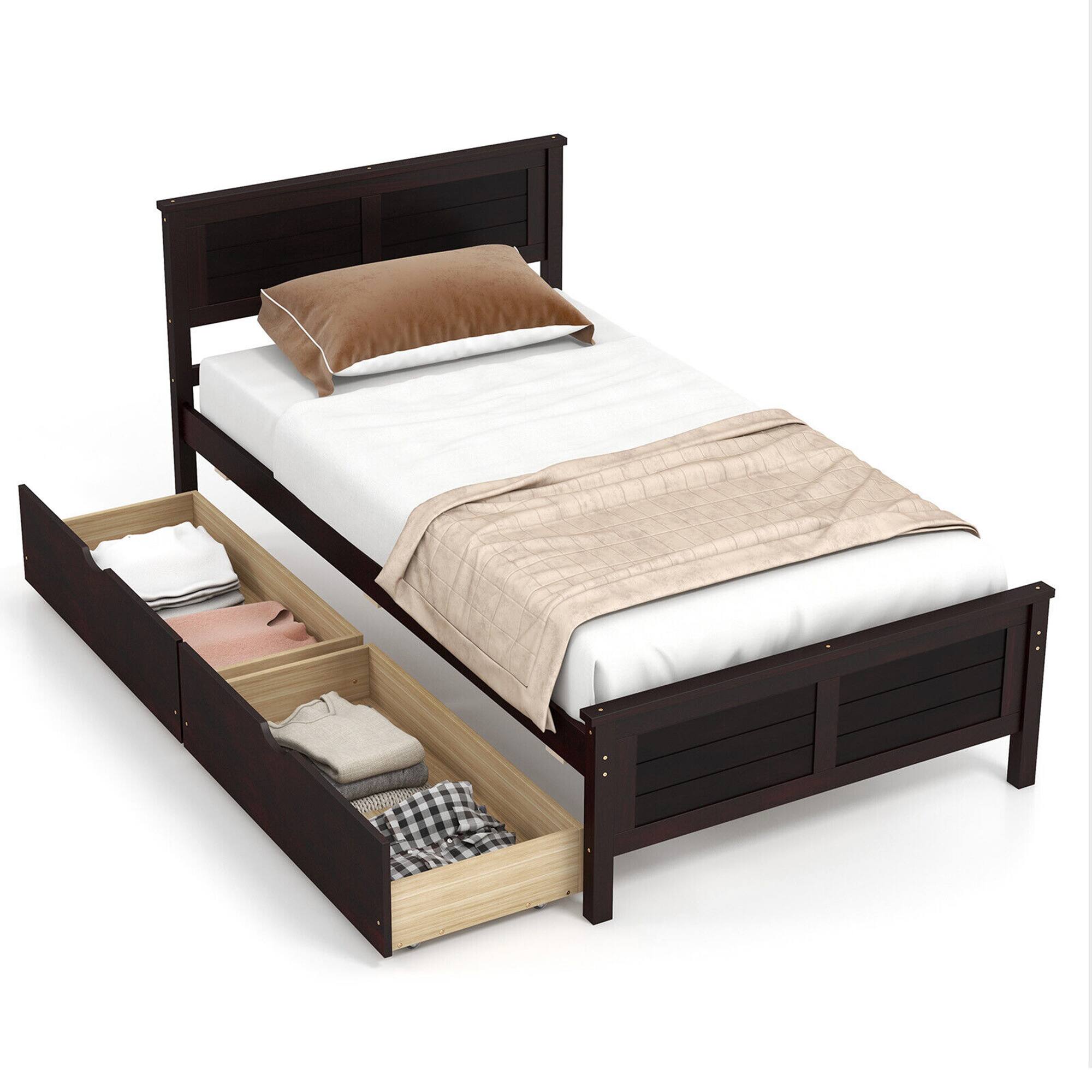 Alt View 1. Gymax - Gymax Twin Size Wooden Bed Frame with 2 Storage Drawers & Under-bed Storage Espresso - Espresso.