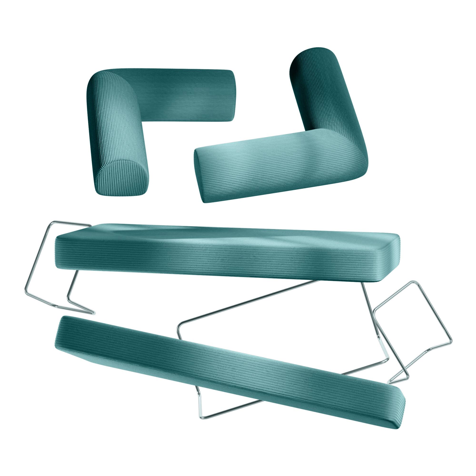 Back. KERDOM - 78 Inch W Sectional Modular Sofa, 3-4 Person Corduroy Sofa Bed Foldable, High Rebound Density Sponge Sofa, Block Couch - Aqua Blue.